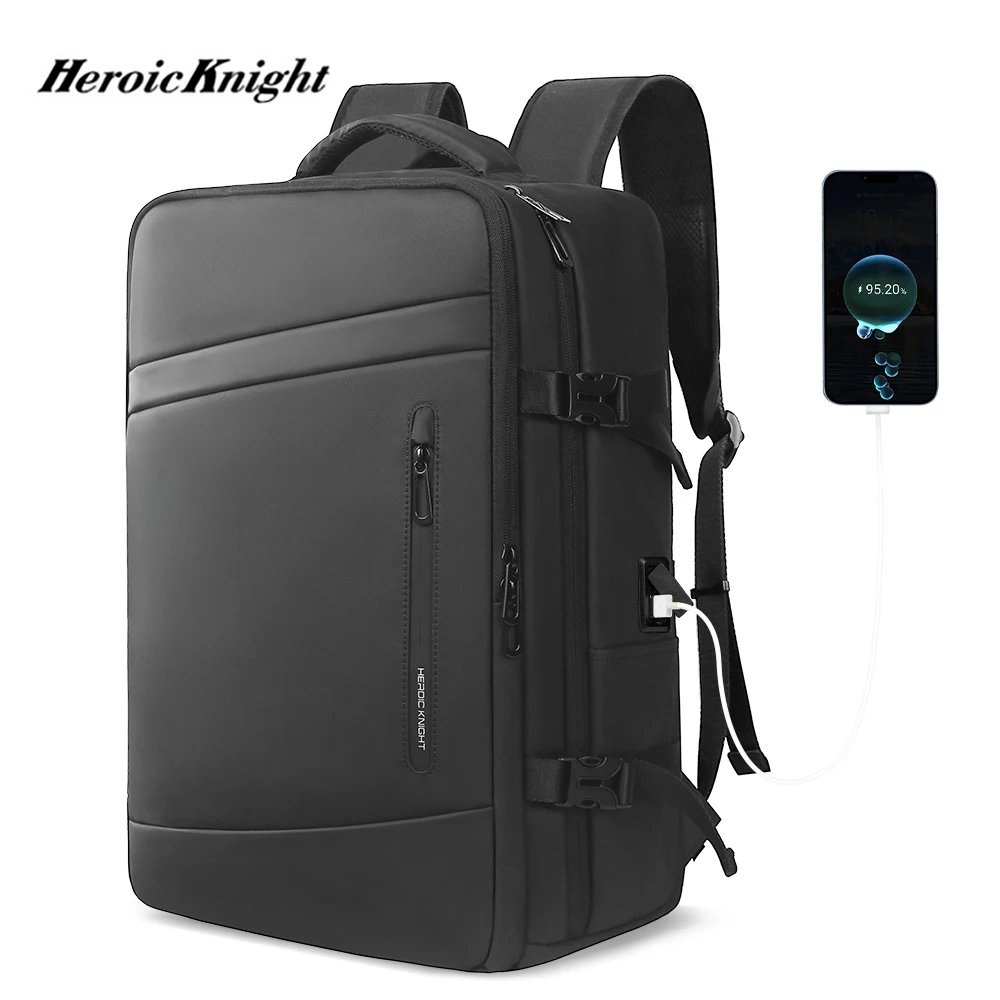 Heroic Knight Travel Backpack Large Capacity Men\'s Business Backpack School Expandable USB Bag Waterproof 17.3\'\' Laptop Backpack