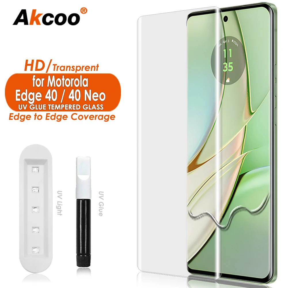 

Akcoo for Motorola Edge 40 Neo Screen Protector UV Tempered Glass Full Screen Adhesive for Edge 40 50 Pro Fusion Ultra Film