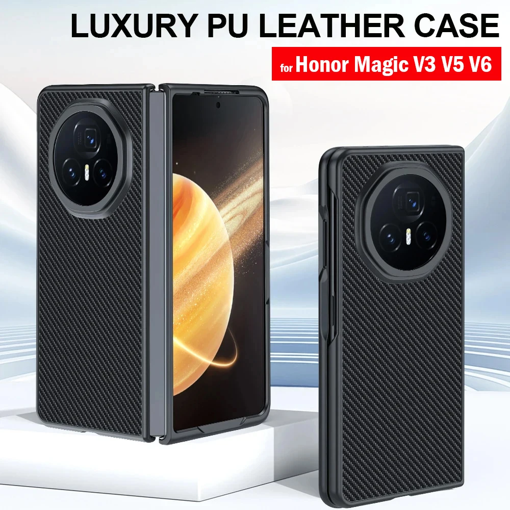 Für Honor Magic V3 V5 V6 Hülle Luxus Carbonfaser-Textur PU-Leder Schutzhülle für Honor Magic V3 Stoßfeste Hülle