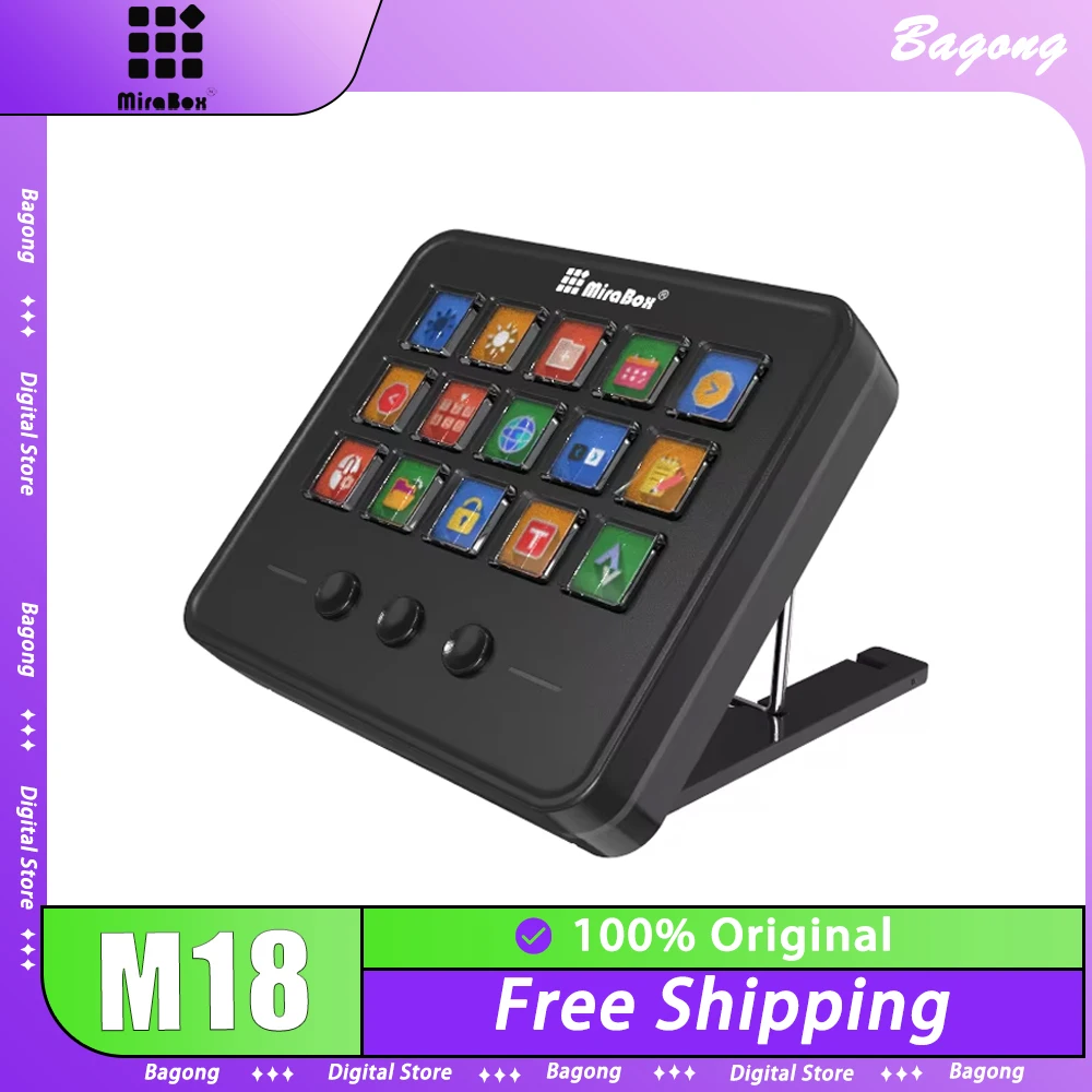 Mirabox M18 V2.0 Stream Deck Keyboard 18Keys Visual DIY Macro Button Desktop Keyboard Adjustable Console Stand Touch HA Custom