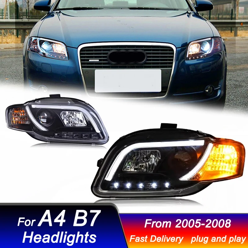 

Автомобильные светодиодные фары для Audi A4 B7 2005-2008 в новом стиле, полностью светодиодные DRL, динамические сигнальные фары, биксеноновые фары, аккумулятор