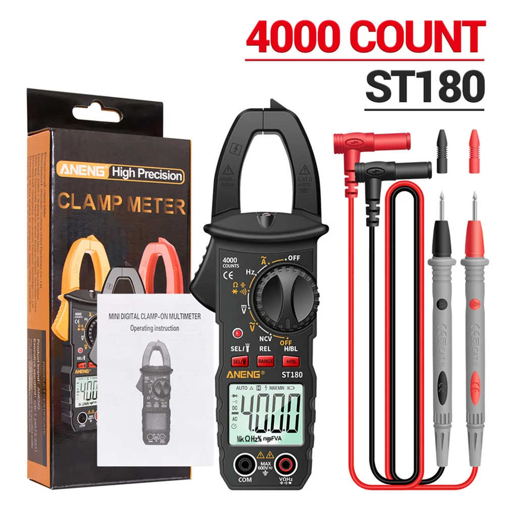 ST180 Digitales Zangenmessgerät, Multimeter-Tester, 4000 Zählungen, Ampere, Ohm, Voltmeter, misst AC/DC-Spannung, Kapazität, Widerstand