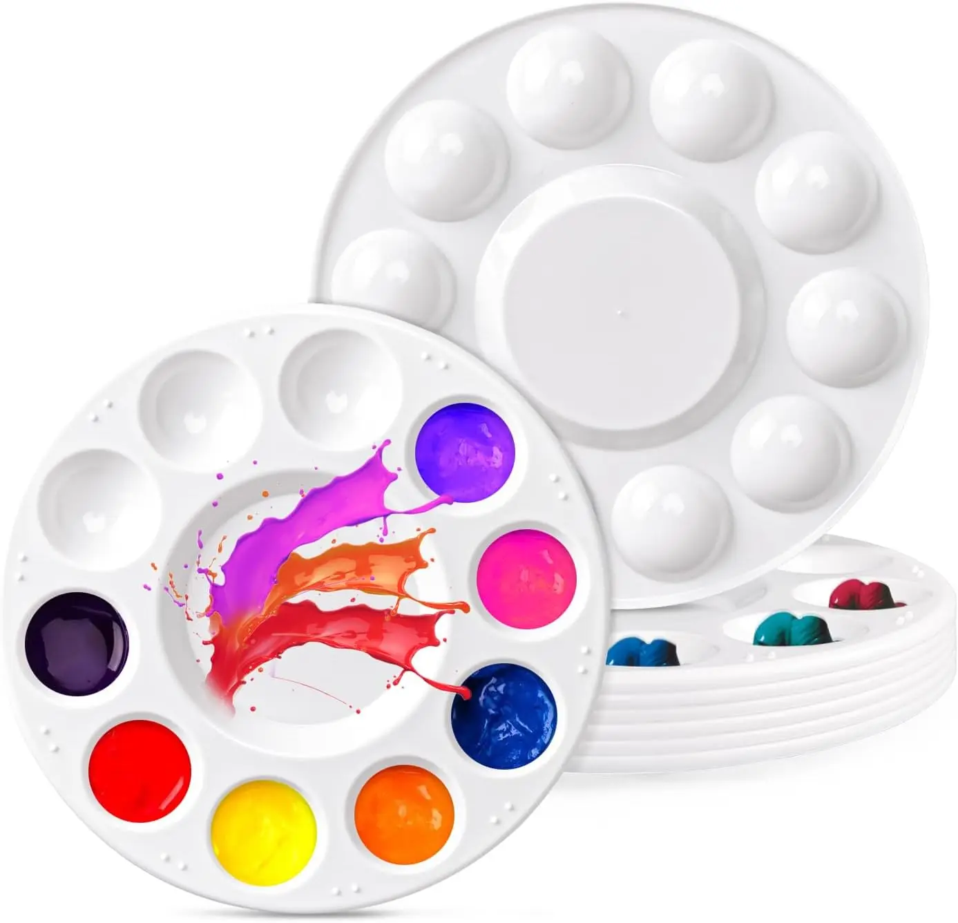 

10-Well Plastic Paint Tray Palettes for Watercolor, Acrylic, Oil Painting - 6.6 Inch, Stackable