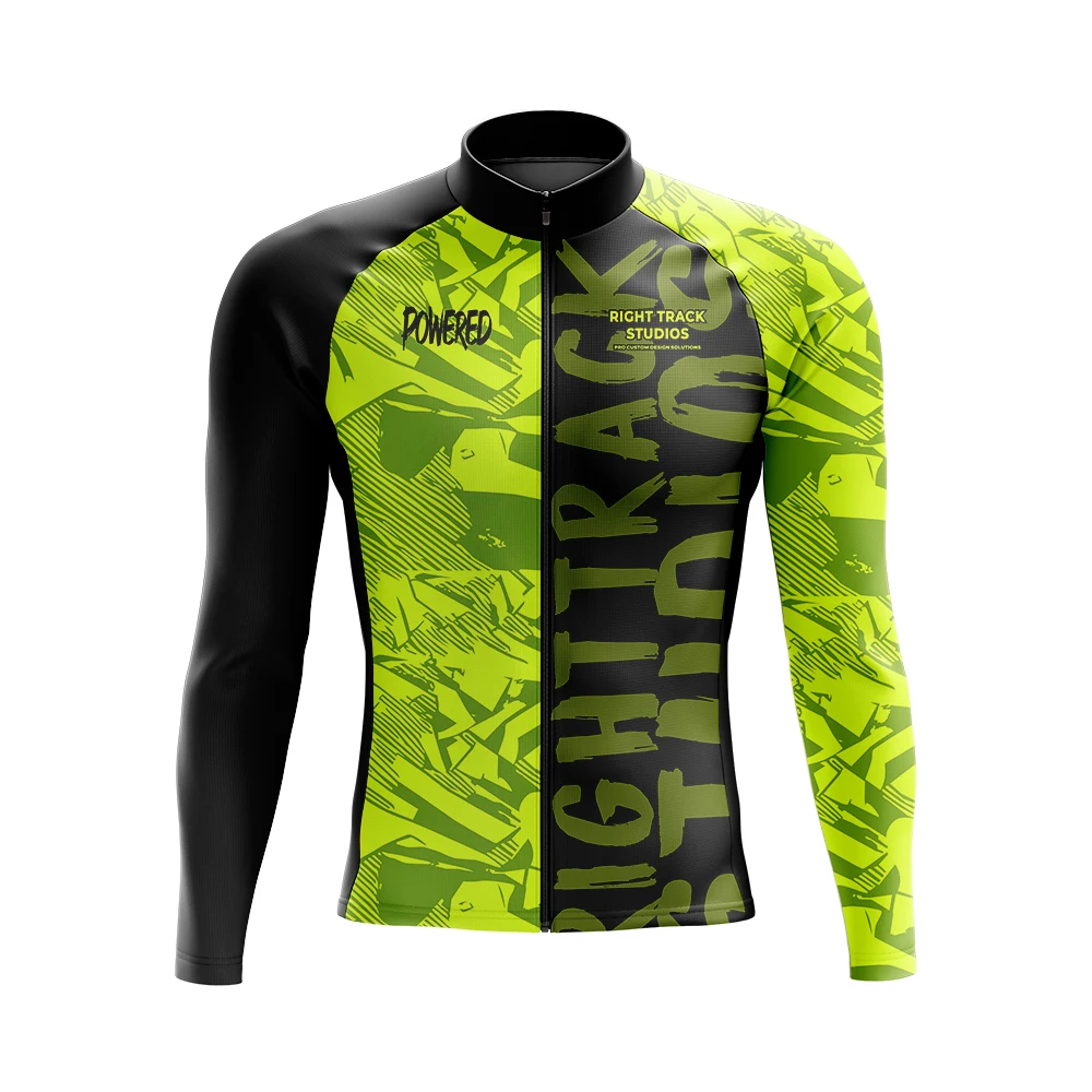 2022 Winter Cycling Jersey Fluor RightTrack Studios Power Outdoor Colorful Text Long Sleeve Thermal Fleece Jacket Bike Clothing