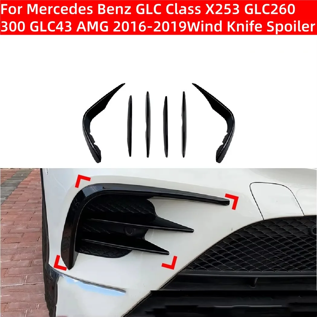 

For Mercedes Benz GLC Class X253 GLC260 300 GLC43 AMG 2016-2019 Front Bumper Air Knife Spoiler Fog Light Grille Slats Trim Cover