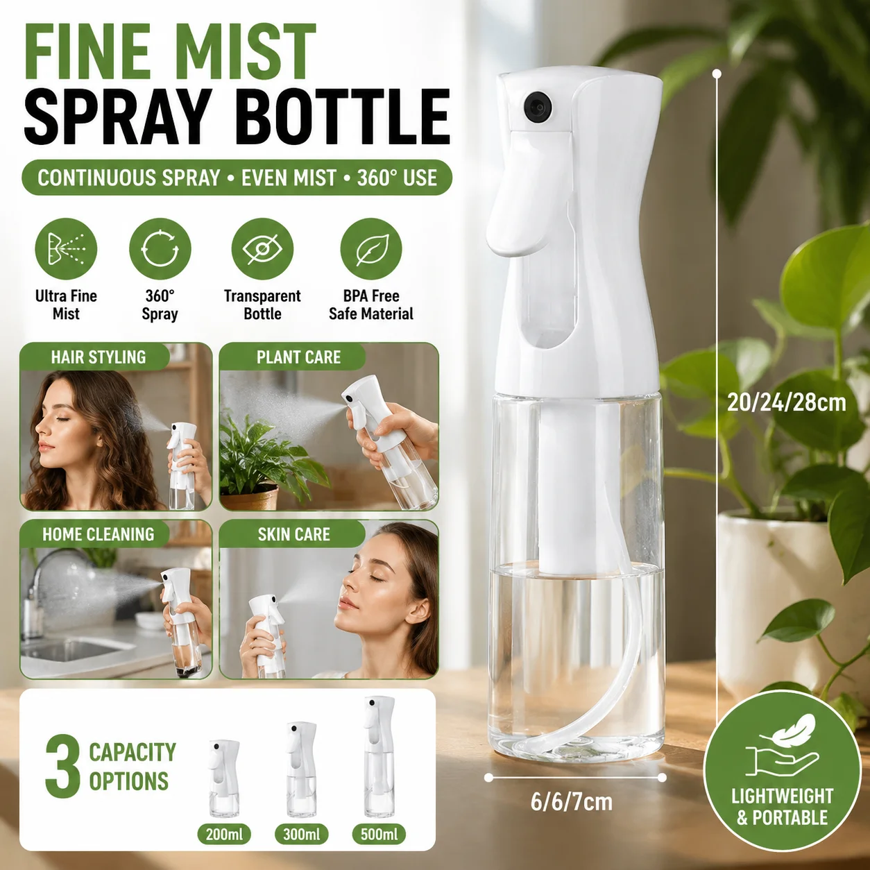 Bouteille pulvérisatrice à brume fine, pulvérisateur ultra-fin, vaporisateur pour plantes, bouteille de spray pour cheveux, pour coiffure, plantes d'intérieur, nettoyage domestique et beauté