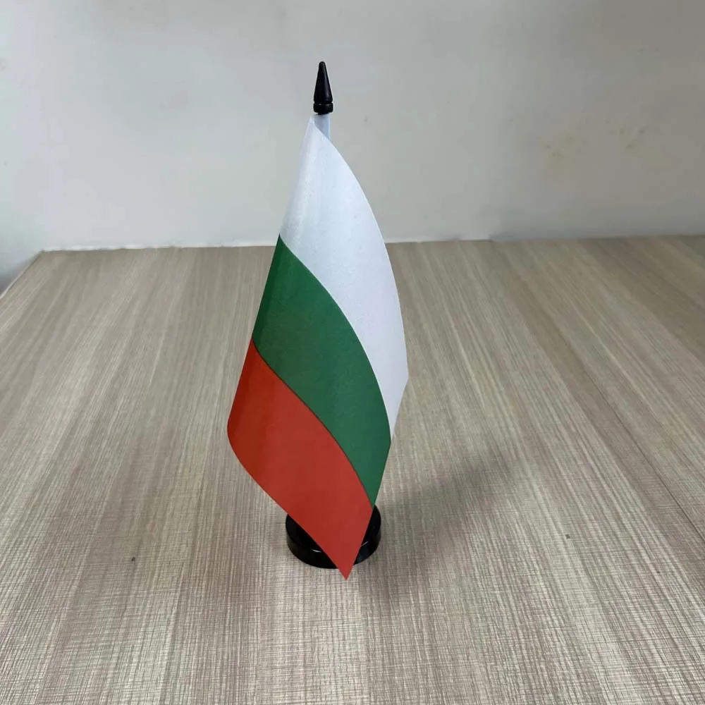 (TIKI FLAG) 14x21cm Office Desk Flag of Bulgaria Flag polyester Ornaments table Flags Bulgaria Country Desk flag for decoration