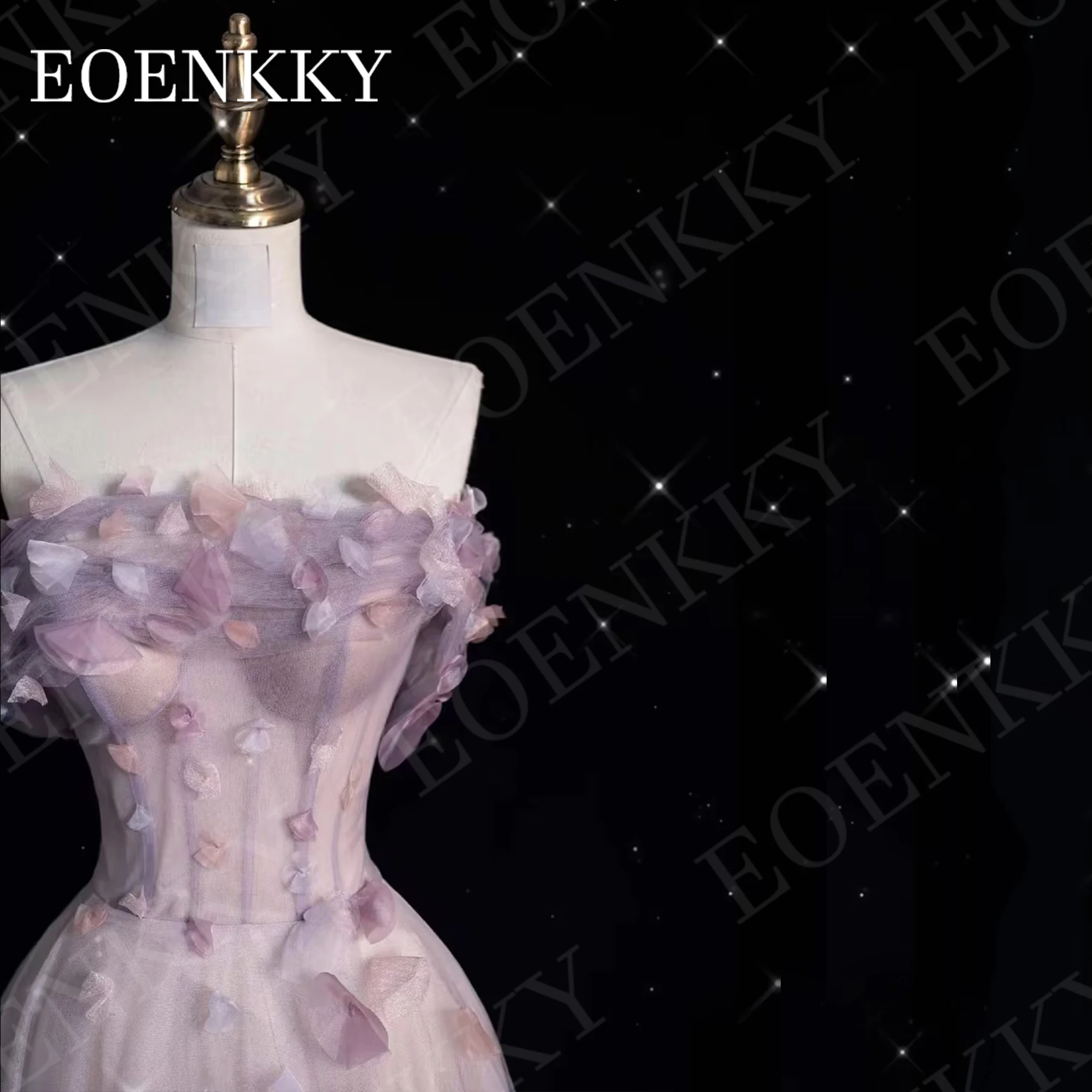 EOENKKY Luxury Strapless Prom Dress 2024 Elegant 3D Flowers A Line Tulle Graduation Dresses Floor Length Birthday Backless Women