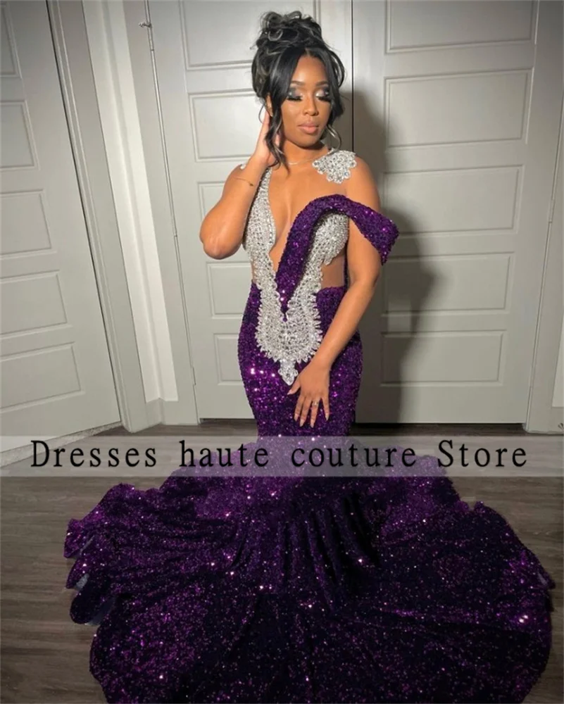 Purple Sequins Mermaid Long Prom Dresses 2025 For Black Girls Rhinestones  Crystals Birthday Party Dress Evening Dress Customized - AliExpress 320
