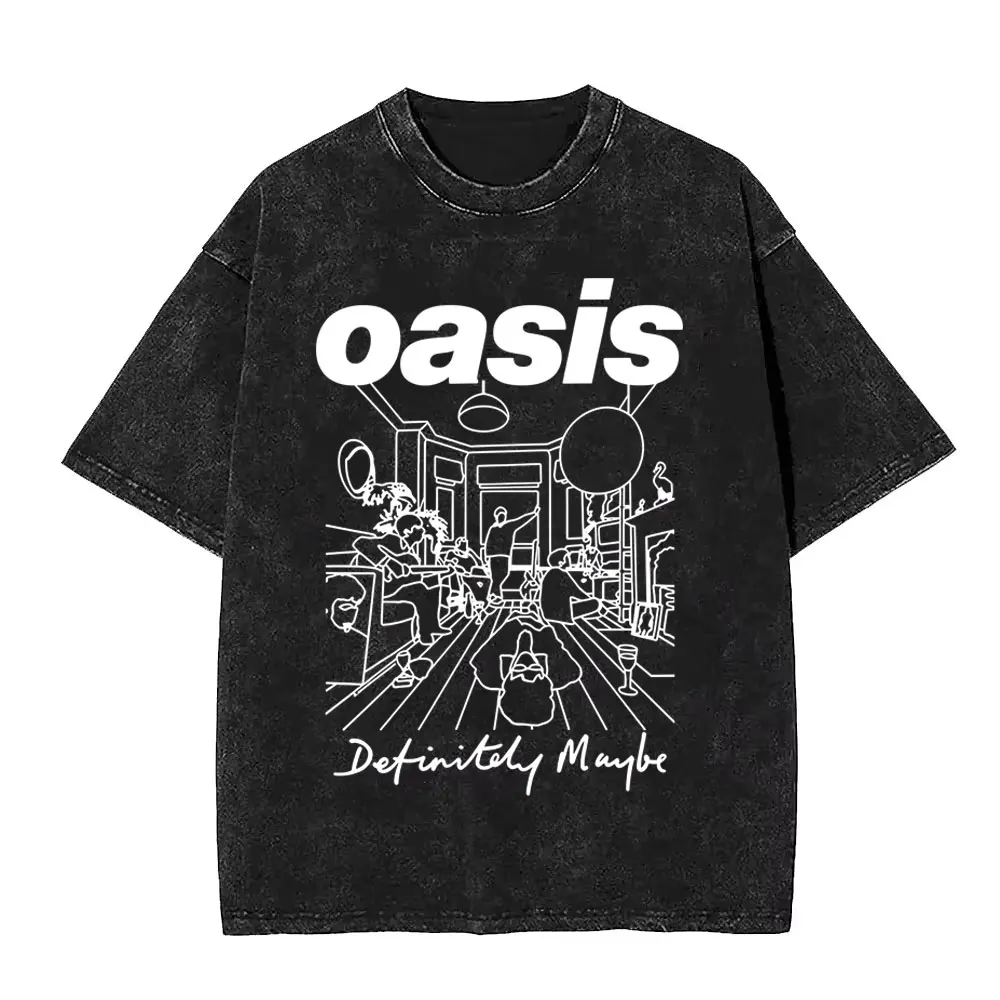 

Washed Vintage Rock Band O-Oasis Definitely Maybe Graphic T-shirt Men Women Clothing Gothic Casual Oversized T Shirt Streetwear