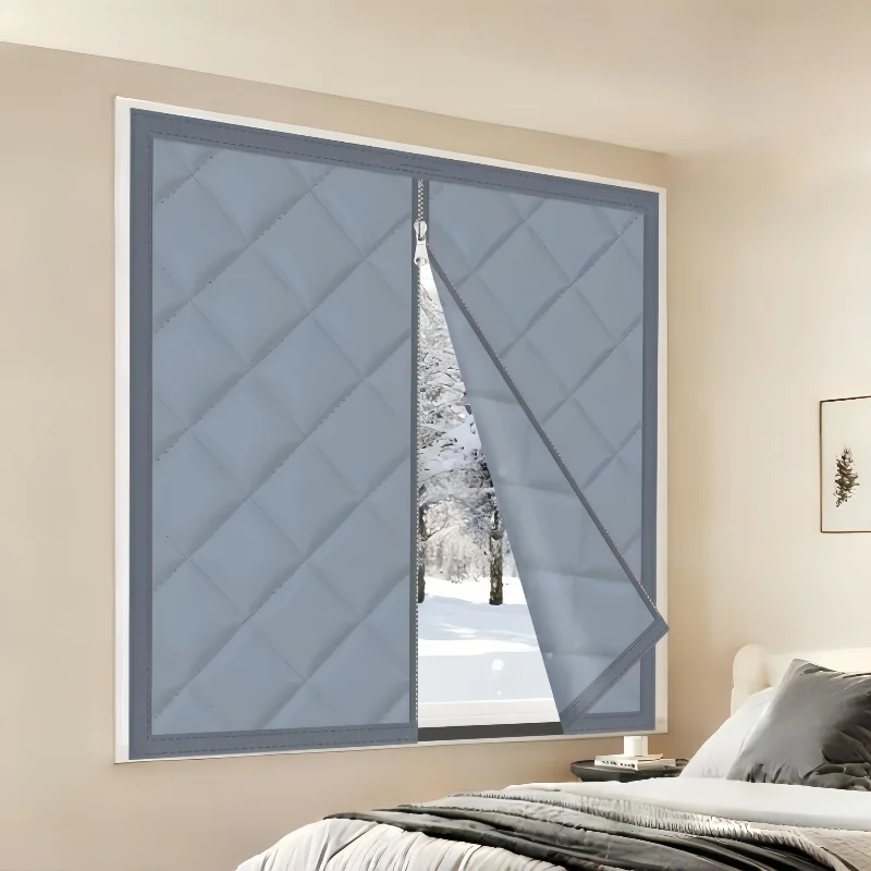 Winter Windproof Thickened Thermal Curtain, Cold Weather Protection, Double-Layer Thick Insulated Curtains, Zipper Curtains