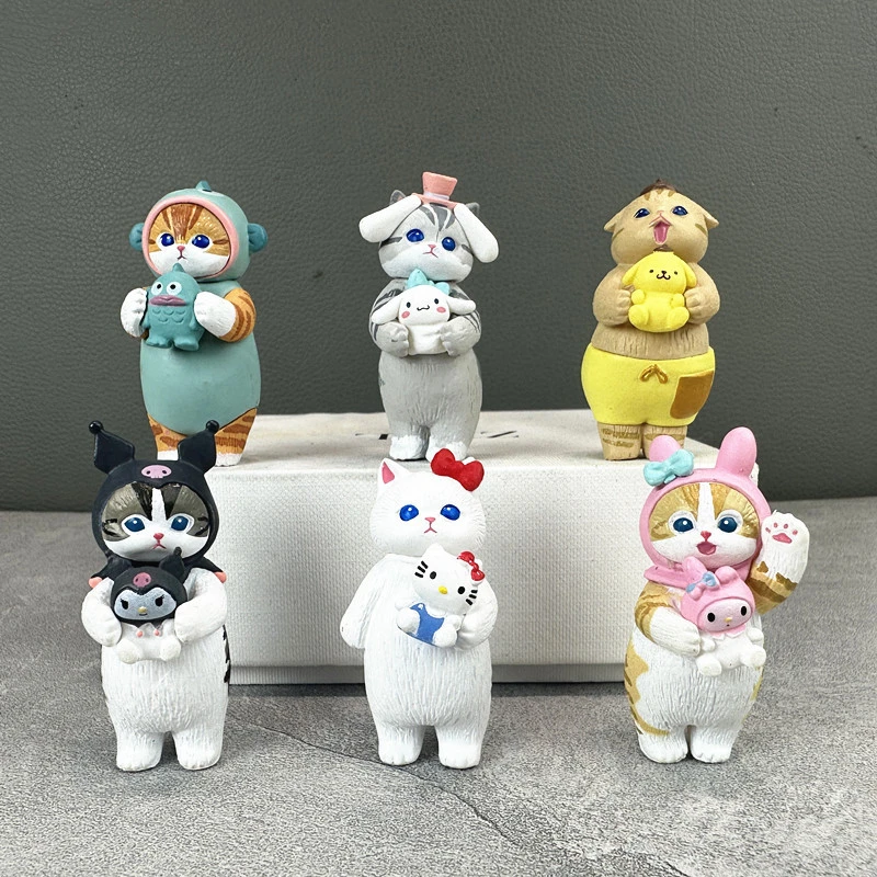 

Mofusand Cats Blind Box Toys Wearing Sanrio Characters Clothes Holding Cute Kuromi Cinnomoroll Hello Kitty Collect Ornaments