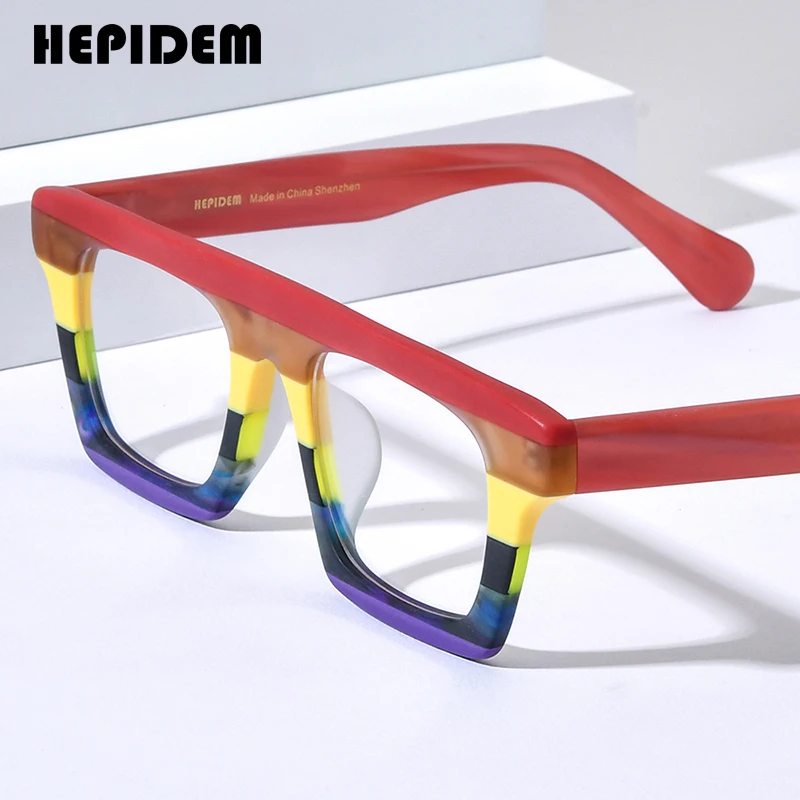 HEPIDEM Acetate Eyeglasses Frame Men 2024 New Women Fashion Square Glasses Spectacles Eyewear H9374