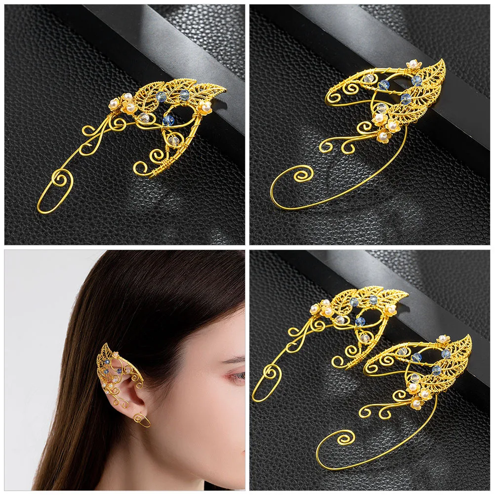 

Three Leaf Superimposed Ear Hook Fairy Earrings for Women Elf Cuff Jewelry Non Piercing Hollowless Wrap Design for Teen
