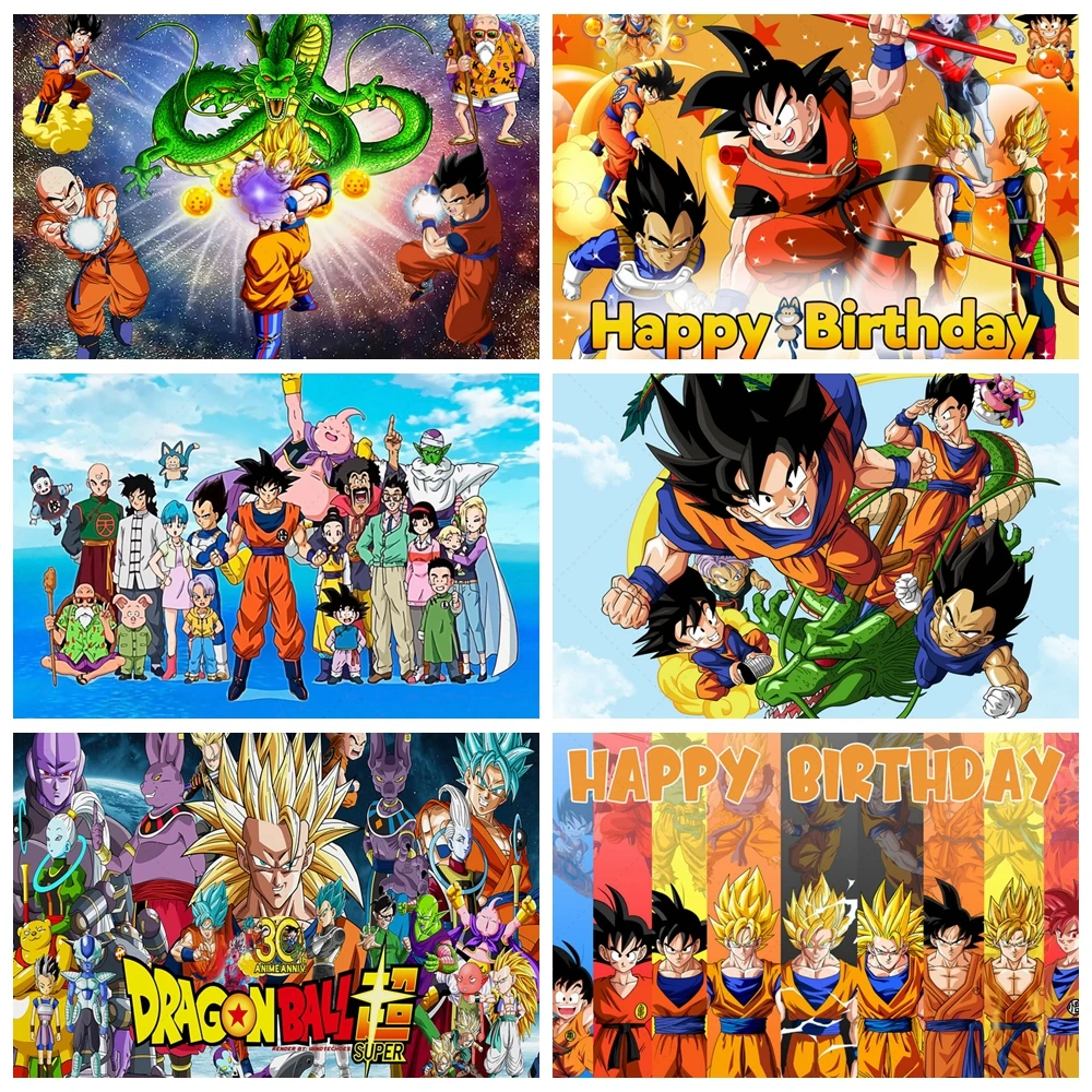 

Dragon Ball Goku Theme Background Custom Boy Children Birthday Party Decor Banner Poster Baby Shower Photography Backdrop Props