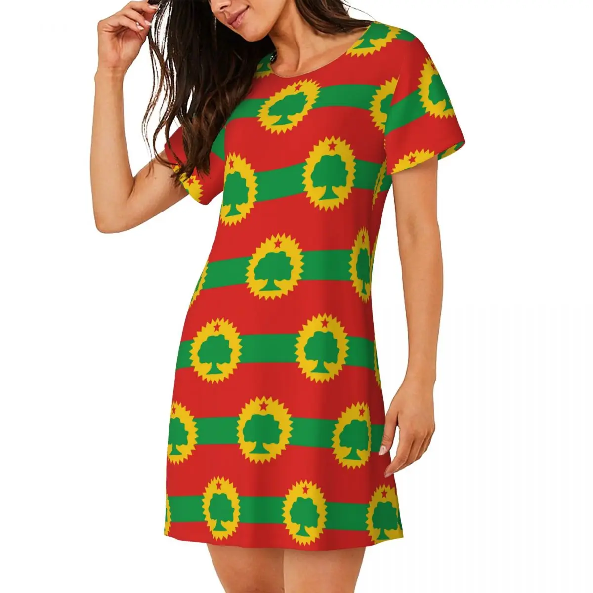 Custom Oromo Flag Ethiopia Short Sleeves Nightdress For Sleeping Sleepshirts Women Short Sleeve Nightgowns Soft Pajama Dress