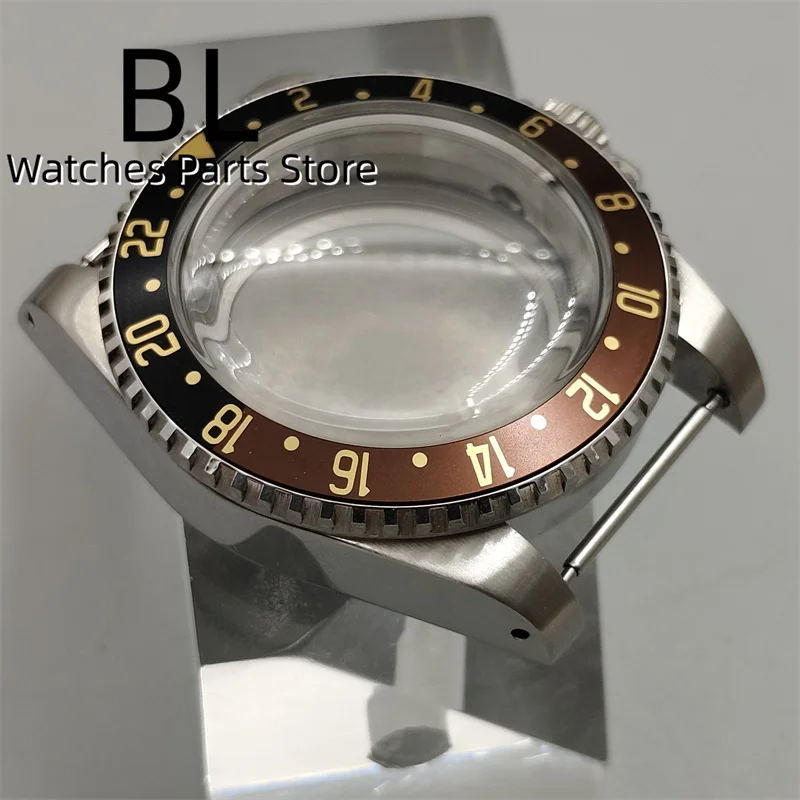 BLIGER 40MM Old Vintage Watch Case Brushed With Black Brown Bezel Insert Gold Number Domed Sapphire Glass For NH35 NH36 Movement