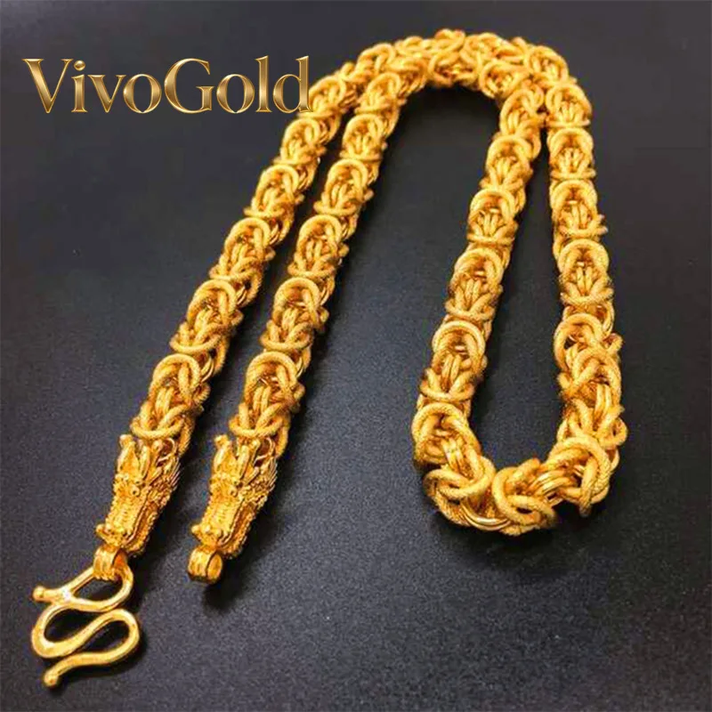 

VivoGoldMen's 24K Gold (AU999) Dragon Head & Bone Necklace | Solid gold 3D dragon head, chiseled spine in matte finish