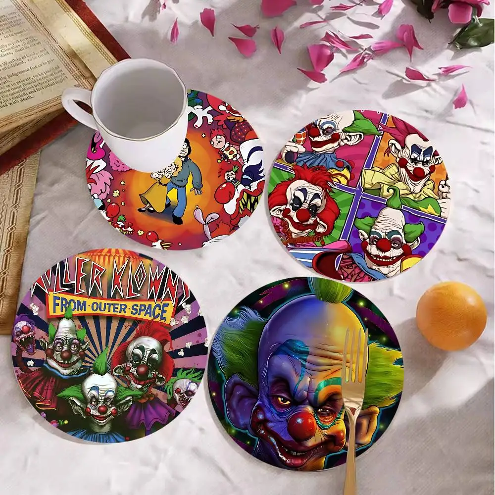 

Killer Klowns From Outer Space Wood Coasters Colorful Round Coaster Non-slip Heat Insulation Coffee Mats Home Accessories