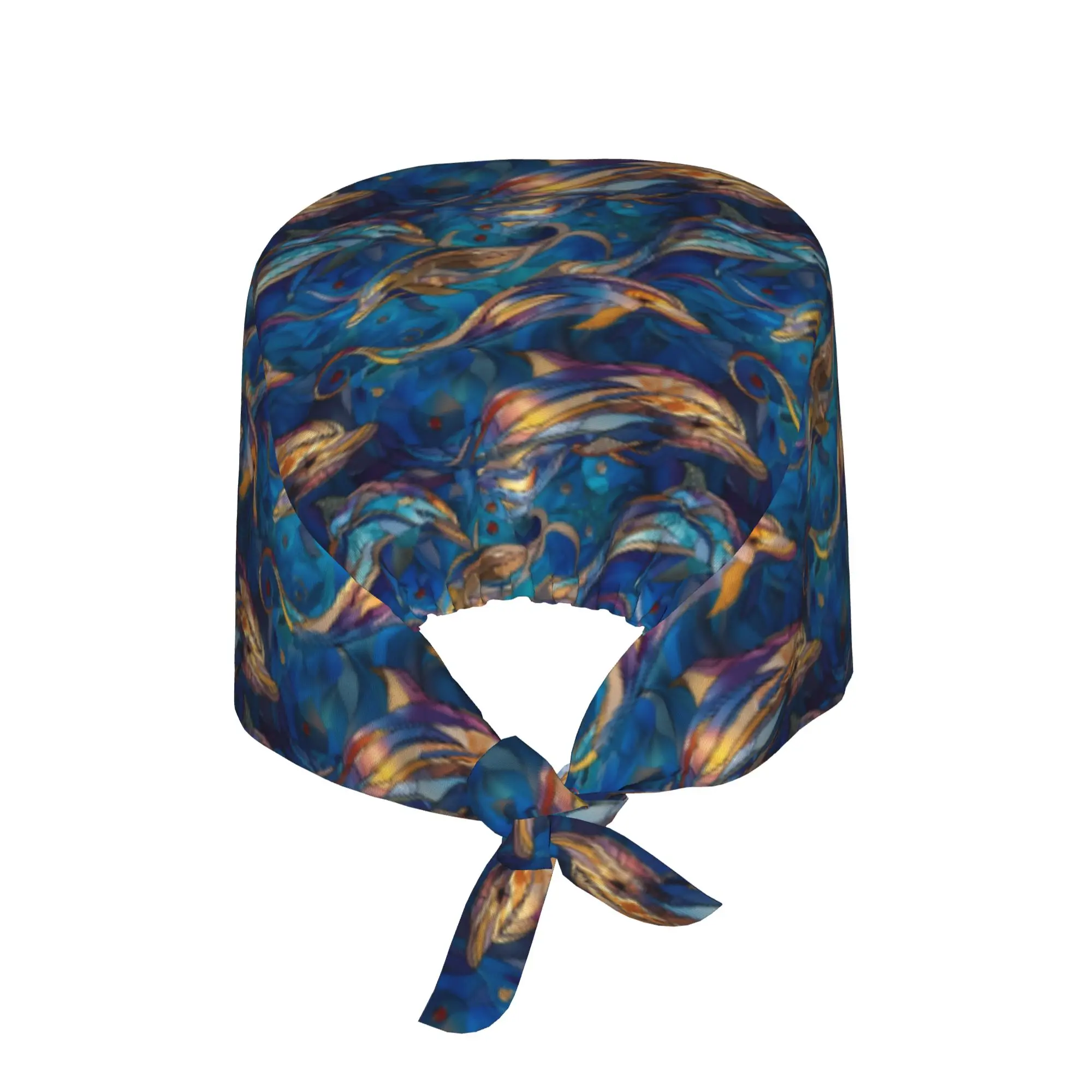Stained Glass Magical Dolphins Breathable Scrub Hat Surgical Scrub Caps Unisex Nurse Medical Cap Funny Work Scrubs Hat for