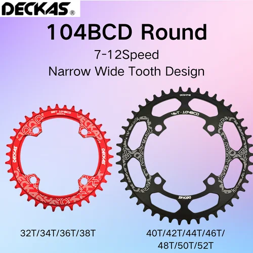 DECKAS redondo 104BCD 40/42/44/46/48/50/52 T Getande bicicleta de montaña Wiel MTB bicicleta para platos y bielas de 8-12 velocidades plato de aluminio