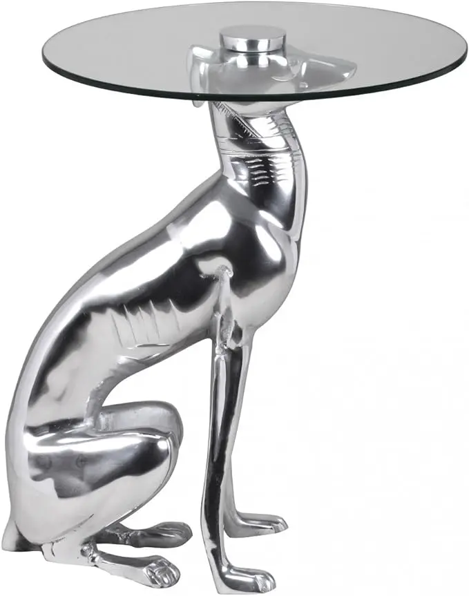 

Design side table diameter 40 cm round coffee table dog 50 cm high aluminum animal picture unusual living room decoration table