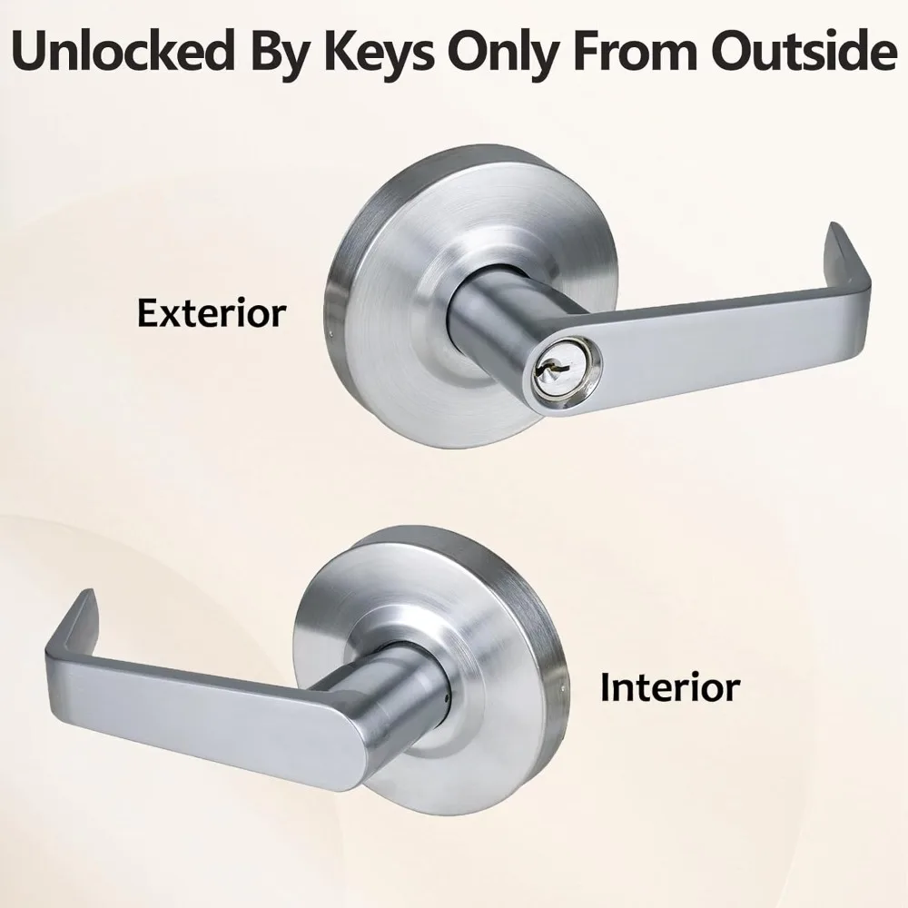 Commercial heavy-duty key storage room door handle, satin chrome plated treatment, different handles for left and right keys