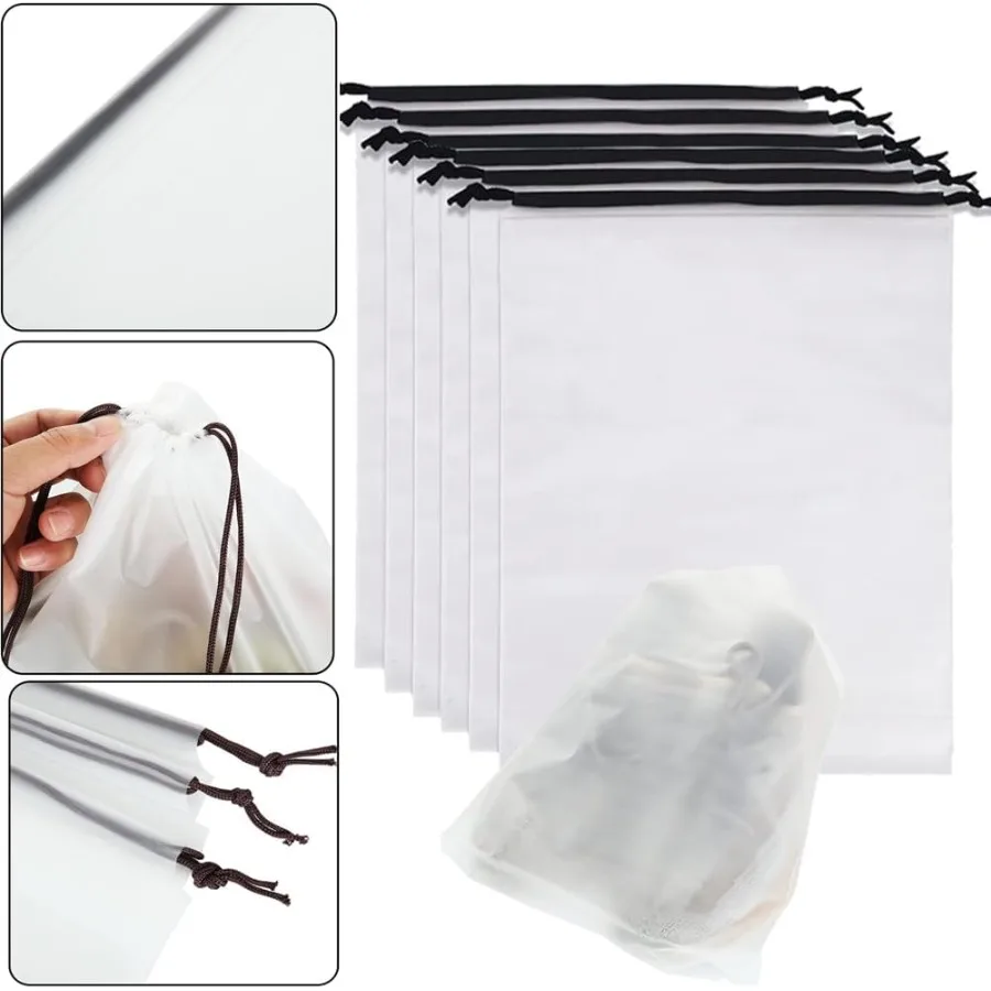 12 Uds. Bolsas transparentes para zapatos de viaje, 11,8 pulgadas X 15,7 pulgadas, bolsas transparentes portátiles para almacenamiento de zapatos con cuerda, cordón grande para accesorios fáciles