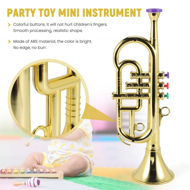 Trumpet 3 Tones 3 Colored Keys Simulation Play Mini Musical Wind Instruments For Children Birthday Party Toy