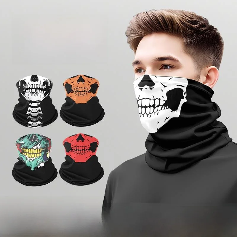 

Men's Ice Silk Skull Digital Print Neck Protection Face Mask Thin Milk Silk Quick Dry Summer Fashion Youth Seven Sleeve Long