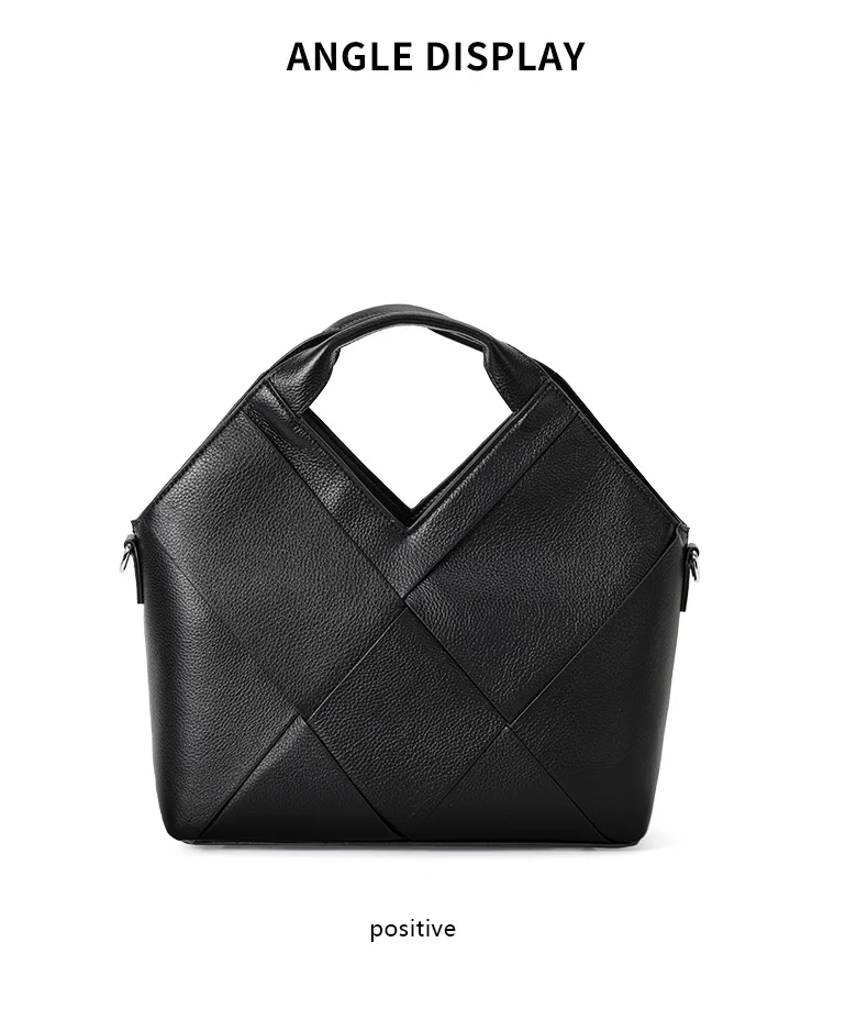 Aidrani Damen-Handtasche aus echtem Rindsleder, schwarz, gewebtes Karodesign, Schulter- und Umhängetasche – Detail 7