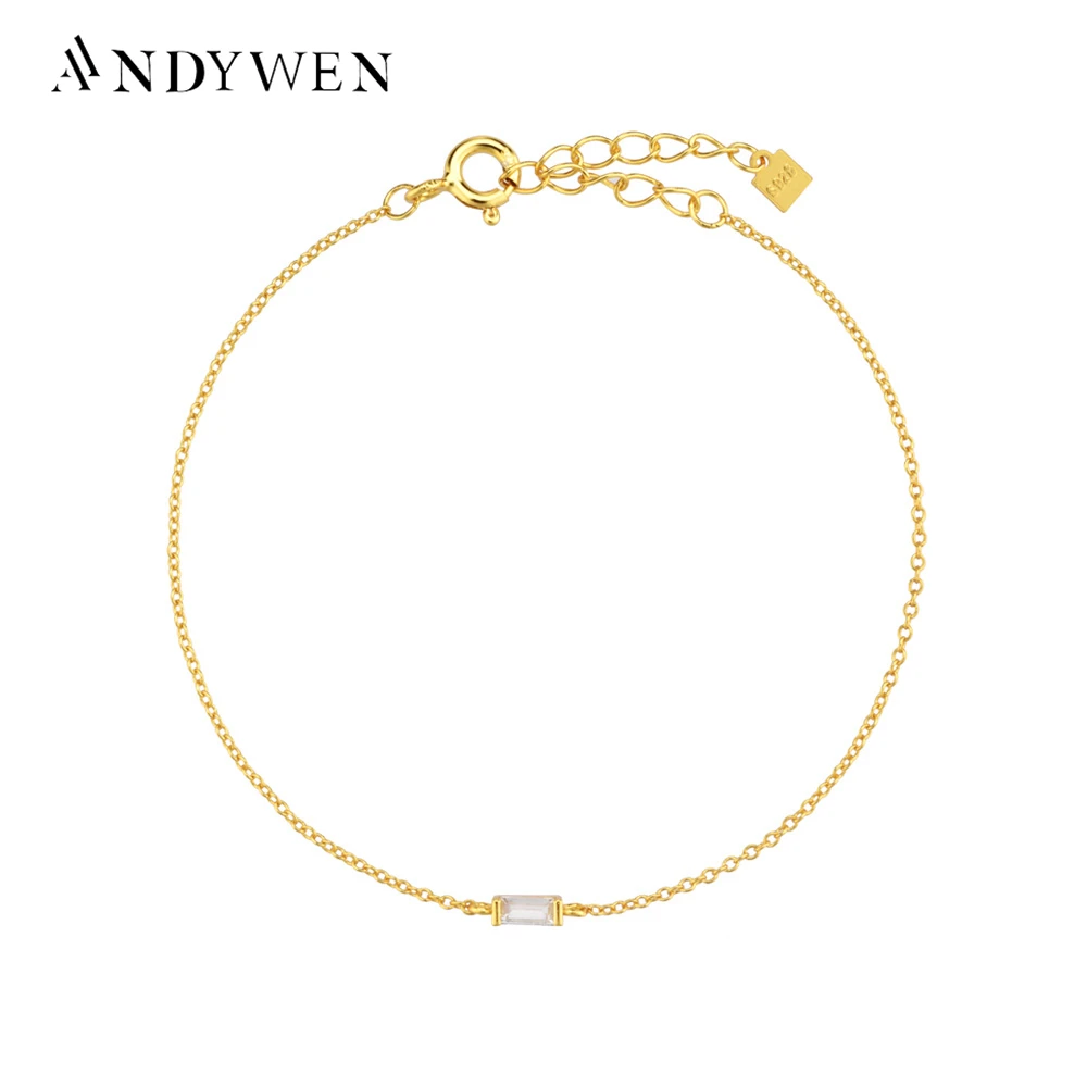 

ANDYWEN 925 Sterling Silver One Zircon Charm Bracelet Chain Women Fine Jewelry 2021 Wedding Crystal CZ Party Tiny Jewels