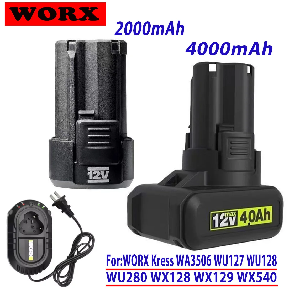 

100% новый оригинальный аккумулятор 2,0/4,0 Ач для WORX Kress 12 В WA3506 WU127 WU128 WU130 WU131X WU132 WU280 WX128 WX540