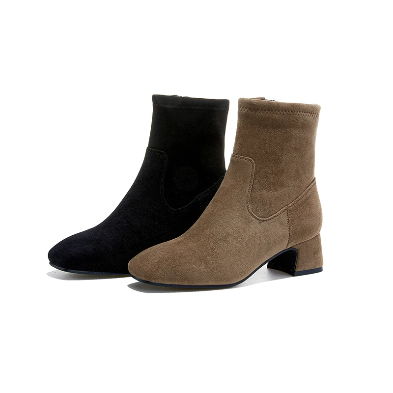 

CICIYANG Women's Ankle Boots and High Heels Booties 2025 Winter New Velvet Female Fashion Elastic Boots Non-Slip Motorcycle Boot