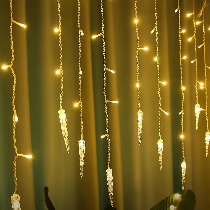 Christmas Curtain Lights 100LEDs Icicle Fairy Lights Window Decor Warm White Colorful Holiday Party Decoration