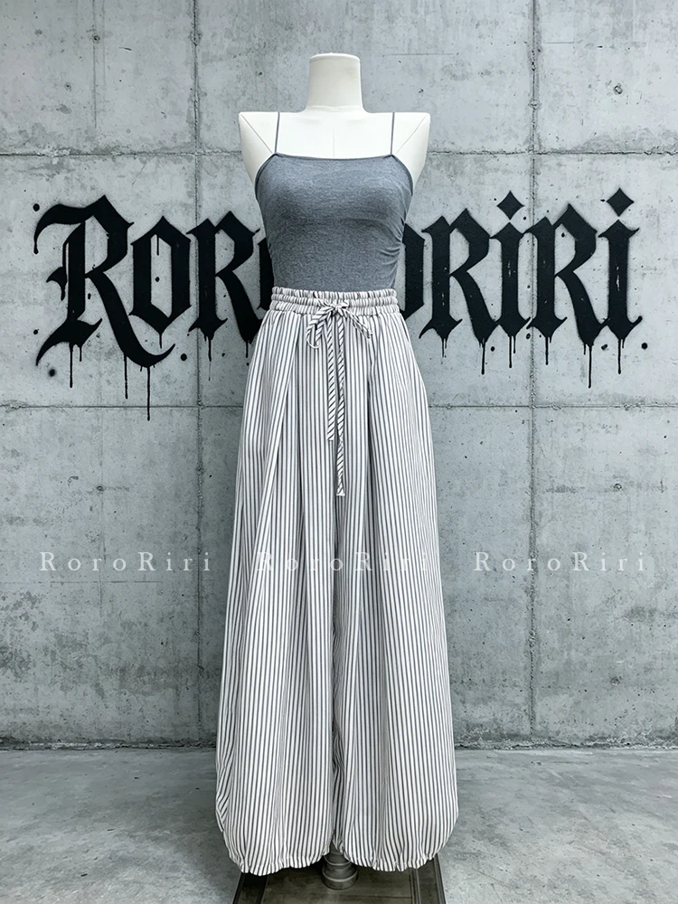 RORORIRI Parachute Pants for Women Versatile Going Out Stripe Loose Drawstring Waist Causal Pants Running Summer Everyday Wear
