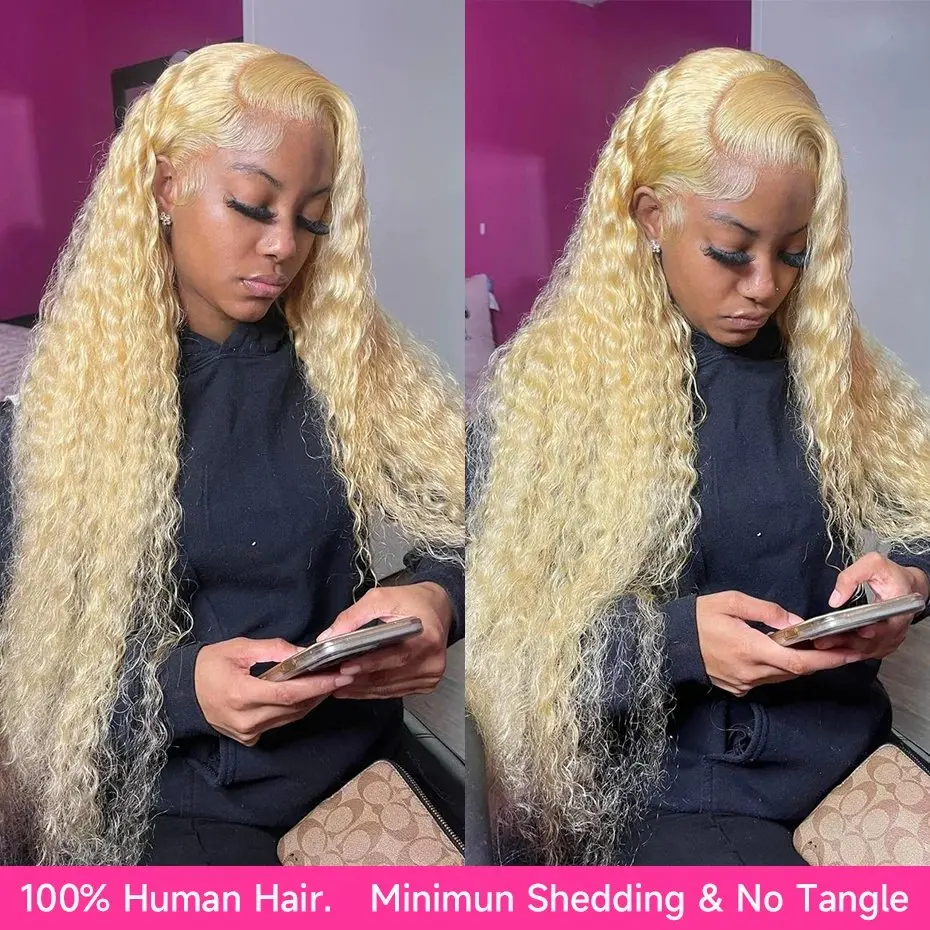 Blonde 20 Inch 613 Blonde 13x4 Lace Forehead Human Hair Wig Deep Wave Glueless Curly Hair 150 Density Women Human Hair Wig