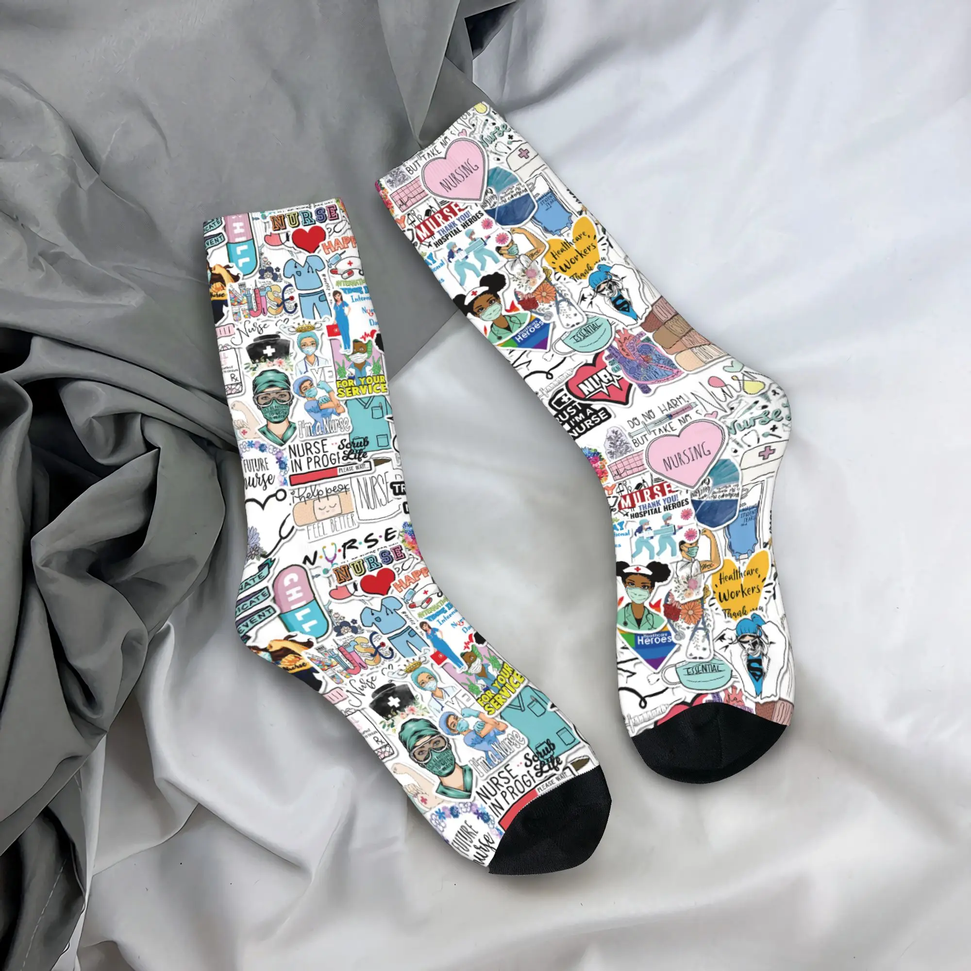 

Custom Novelty Printing Cartoon Doctors Nurse Socks for Men Women Stretch Summer Autumn Winter Nursing Medical Print Crew Socks