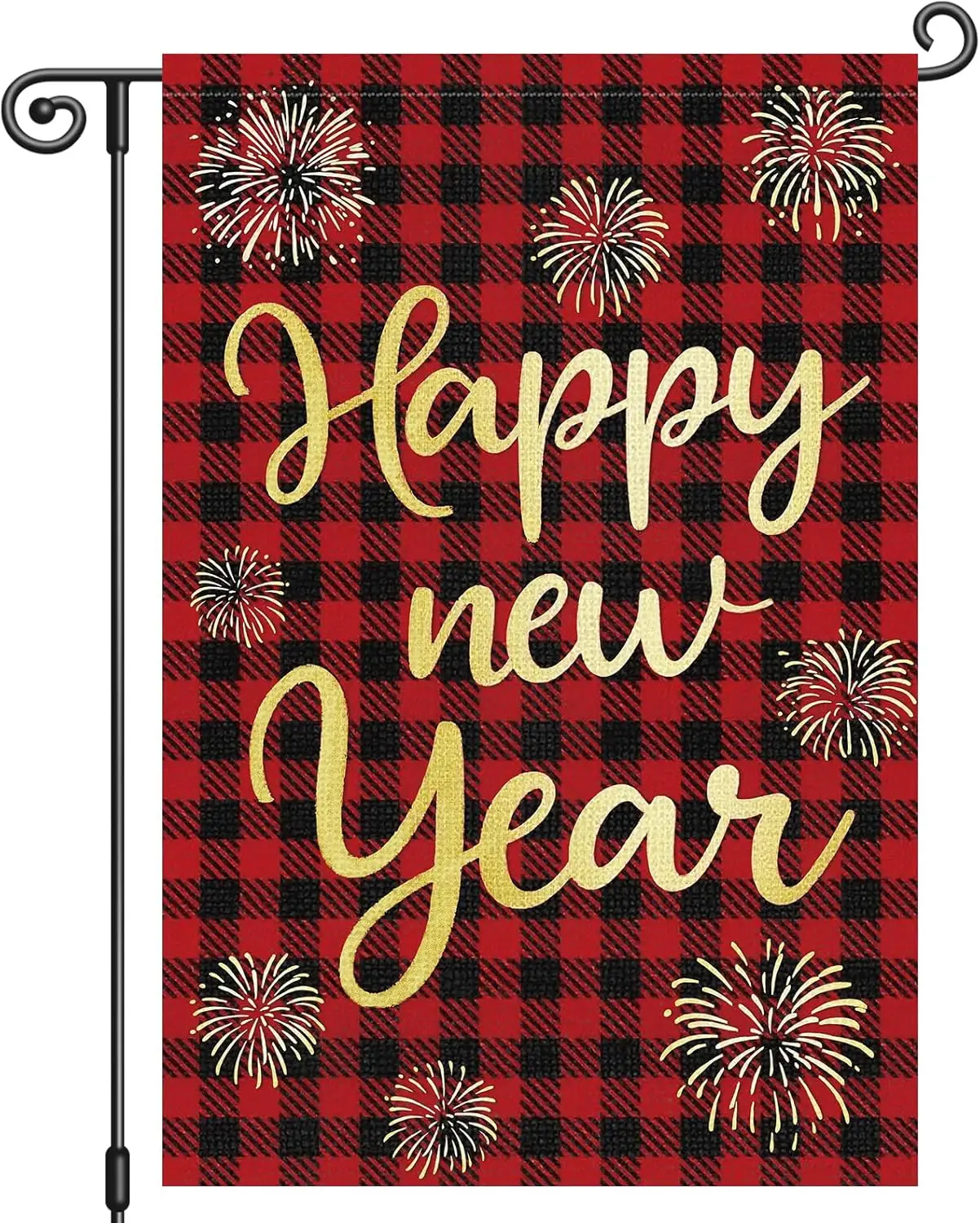 Louise Maelys Happy New Year Garden Flag Plaid Firework Double Sided 12x18 Inch Small Burlap Welcome Winter Holiday Yard Out SSL