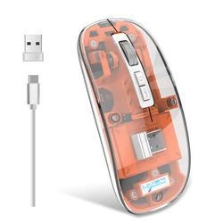 3 Modes Wireless Bluetooth Transparent Mouse 2.4G USB 2400DPI Adjustable Rechargeable Battery Display Mice for ipad Mipad Laptop