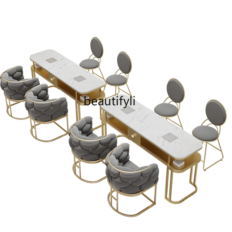 

Nail Table and Chair Set Light Luxury Marble Nail Table Sofa with Vacuum Cleaner Stool