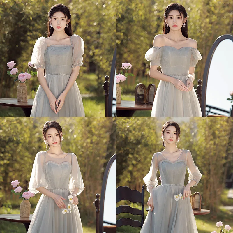 New Gery Bridesmaid Dresses Long Elegant Mismatched Beach Formal Prom Dress For Farm Simple Gown Party Wedding Vestido Longo