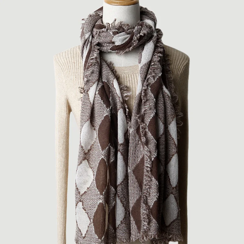 Thin Wool Women Shawl Scarf 2026 New Black White Checkered Pattern All Season Daily Wear Wrap