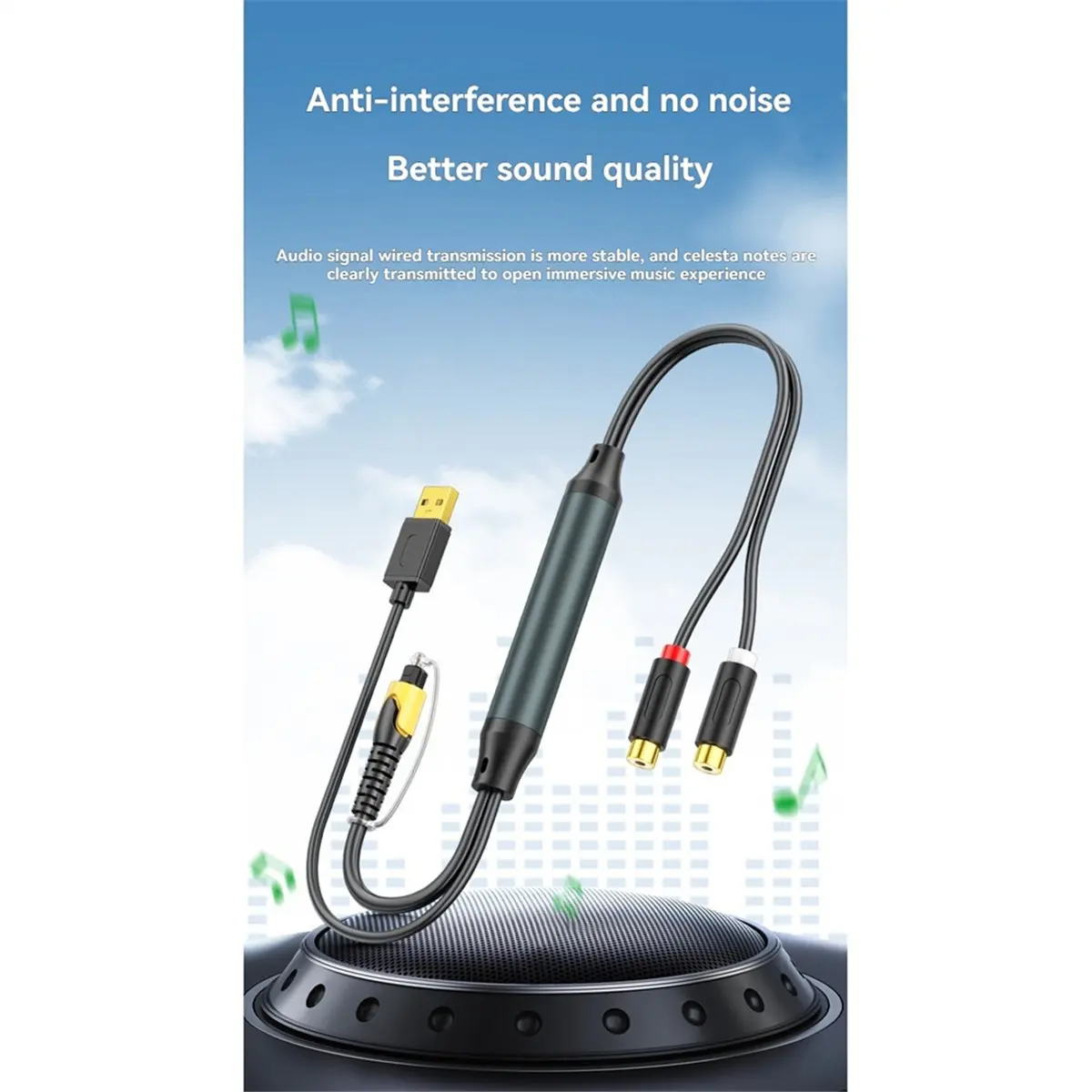 【~ New A88T】Digital Optical to Audio Conversion Cable TV Projector Optical Digital Audio Output to Amplifier and Speakers