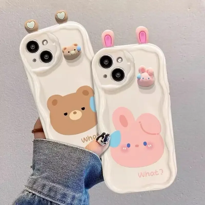 3D Rabbit Ears Panda Bear Frog Eyes Phone Case For OPPO Reno 7 4G 11 5 6 4 8 Pro 11F 8Z 7Z 8T 5G A78 A58 A98 A79 A38 Soft Cover