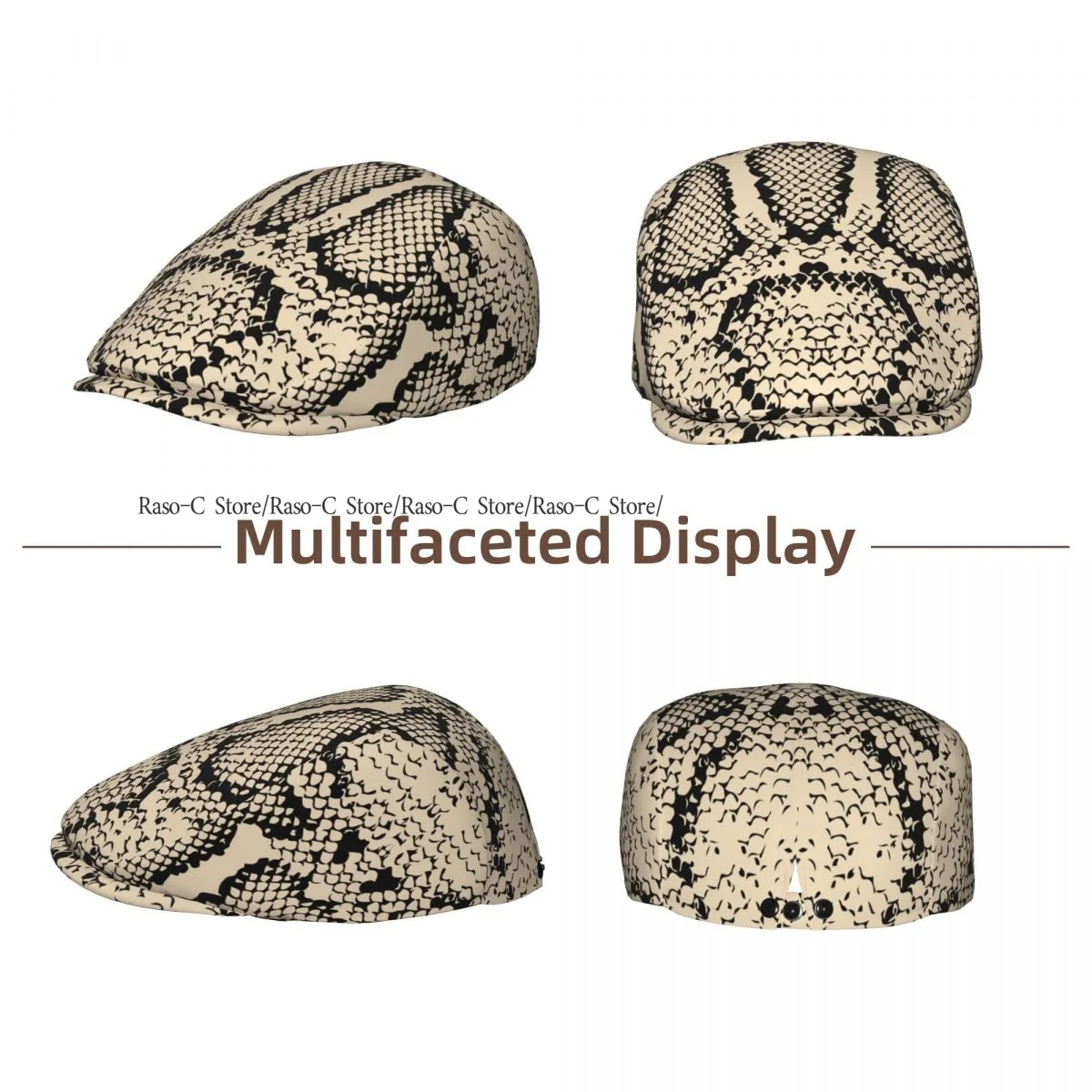 Spring Summer Adult Flat Cap Vintage Snake Skin Print Unisex Newsboy Ivy Cap Light Thin Forward Beret Outdoor Hat