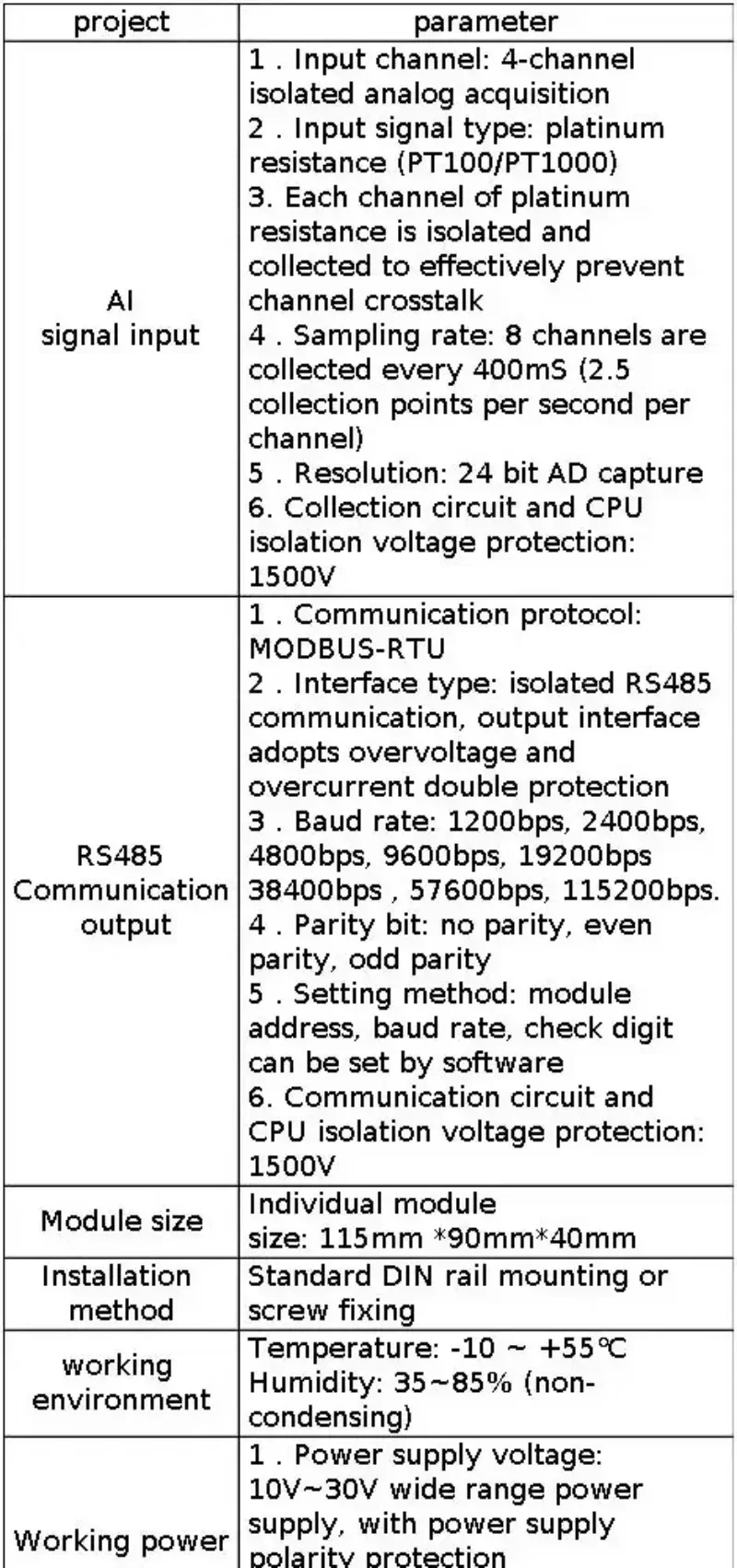 MB8ART PT100 PT1000 módulo de adquisición de temperatura de alta precisión RTD de resistencia de platino de 8 canales MODBUS RS485