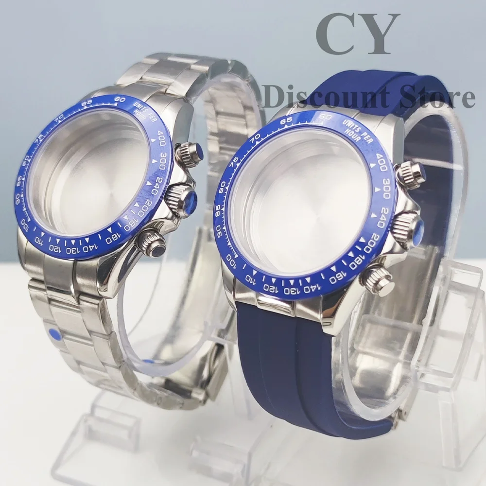 VK63 Watch Case 40mm Stainless steel Silvery Sapphire Quartz Watch Case Brown Blue Green White Bezel Fit VK63 VK64 Movement