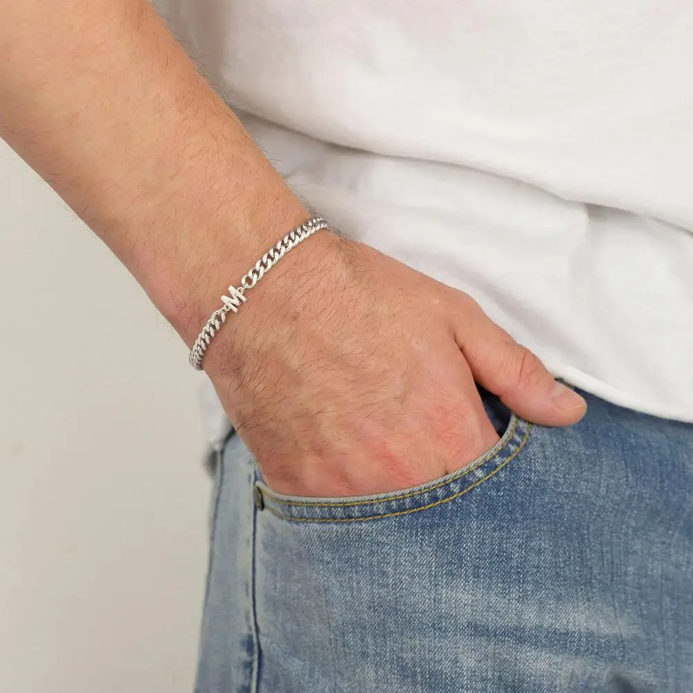 2025 Initial Letter Charm Hollow Thick Chain Adjustable with Extended Chain Name Initial Bangle Couple Gift