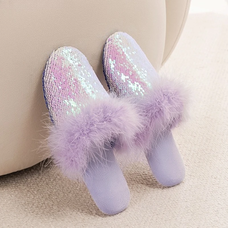 الخريف الشتاء رقيق أفخم شبشب منزل دافئ النساء الترتر تصميم جولة تو نعال من القطن الراحة عدم الانزلاق المرأة المتسكعون